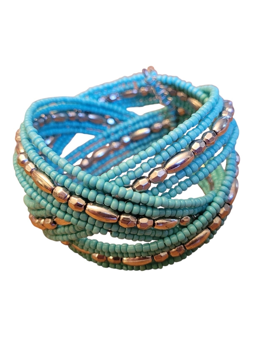 🥳5/$25!🥳 Turquoise Beaded Multi-Strand Bracelet with Gold Accents